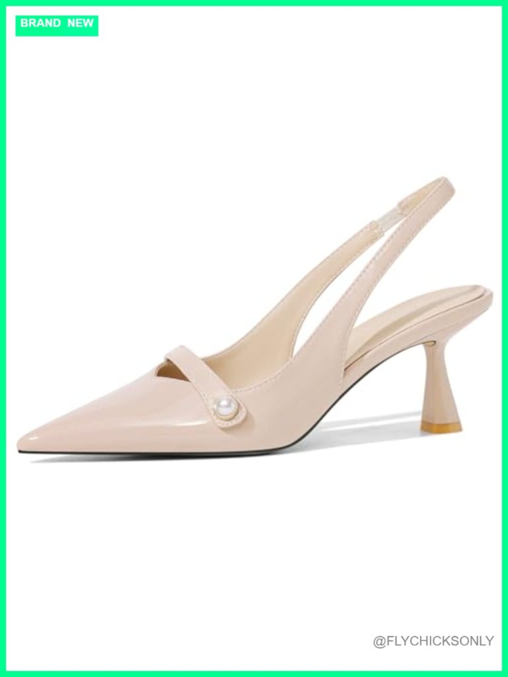 Women Kitten Heels Slingback Low Heel Pumps Closed Pointed Toe Pearl